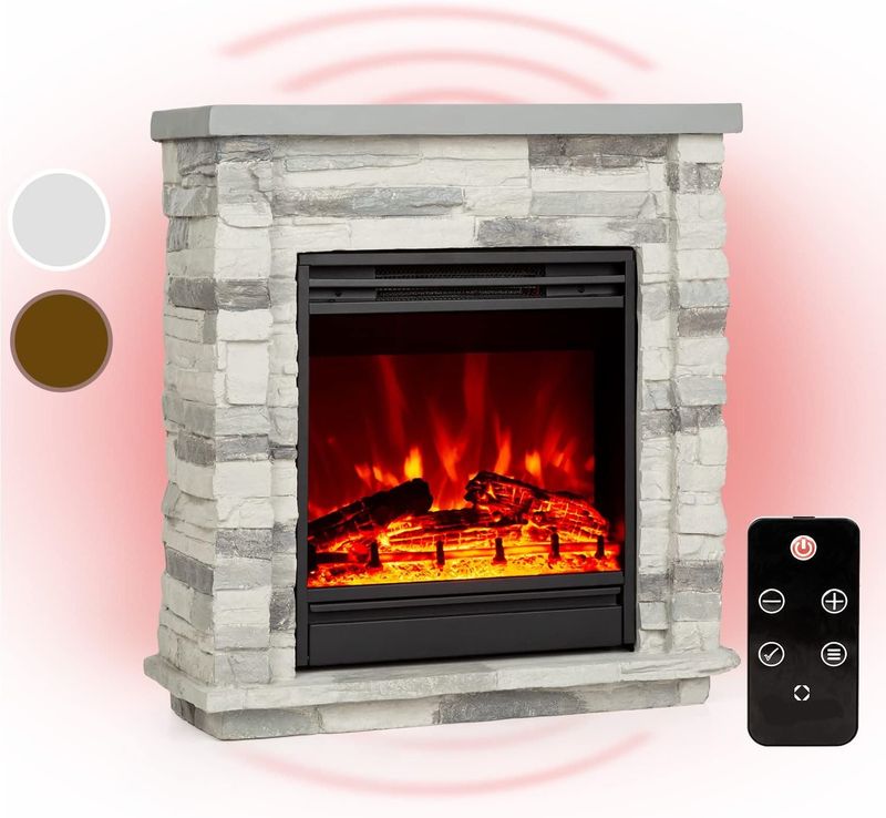 1800W Electric Fireplace with Mantel Surround, LED Flame Effect, Remote Control and Timer