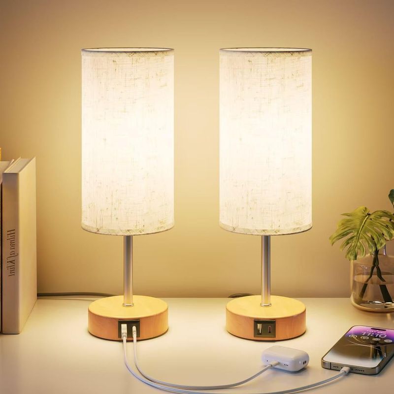 Touch Bedside Lamps Set of 2 with USB Charging