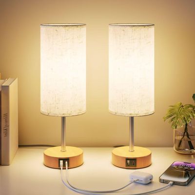 Touch Bedside Lamps Set of 2 with USB Charging