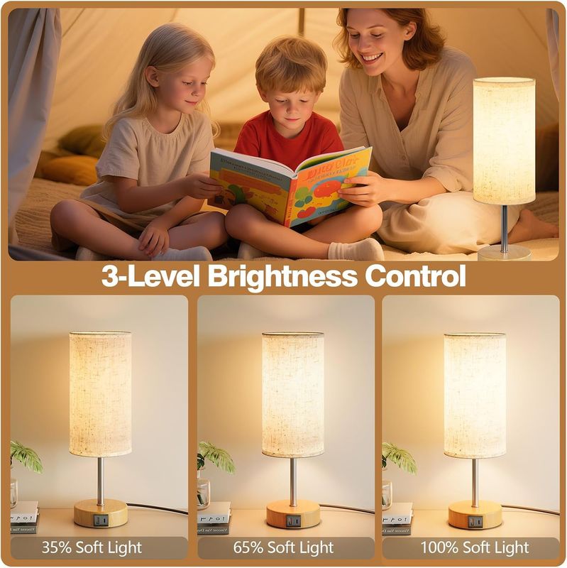 Touch Bedside Lamps Set of 2 with USB Charging