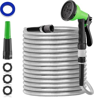 30M Stainless Steel Garden Hose – Flexible Metal Water Hose with 10-Pattern Spray Nozzle