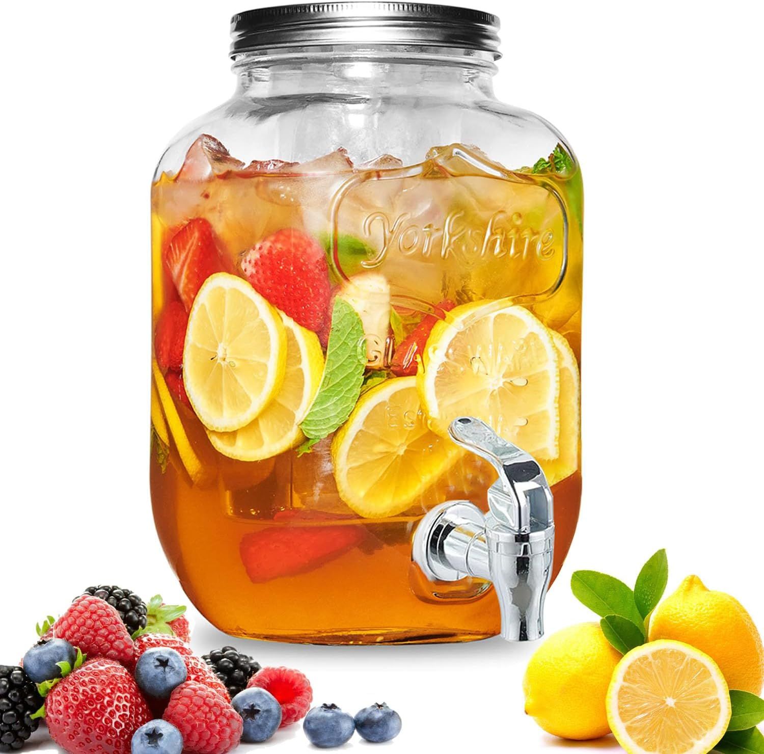 4L Glass Drinks Dispenser with Tap and Lid, Juice and Water Container