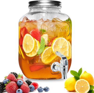 4L Glass Drinks Dispenser with Tap and Lid, Juice and Water Container