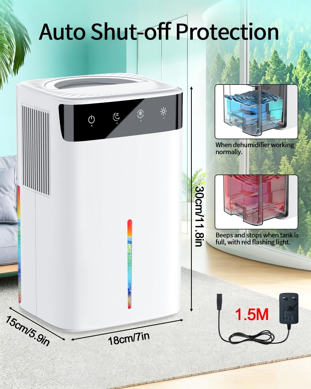 2.6L Portable Dehumidifier for Home Bedroom Bathroom with Auto Defrost