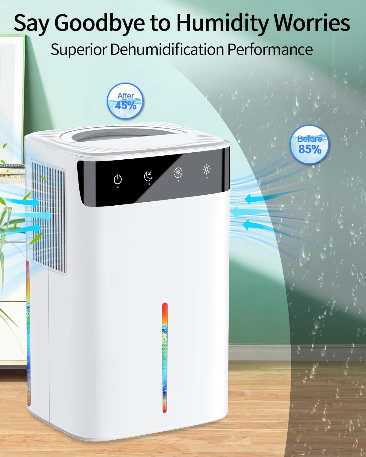 2.6L Portable Dehumidifier for Home Bedroom Bathroom with Auto Defrost