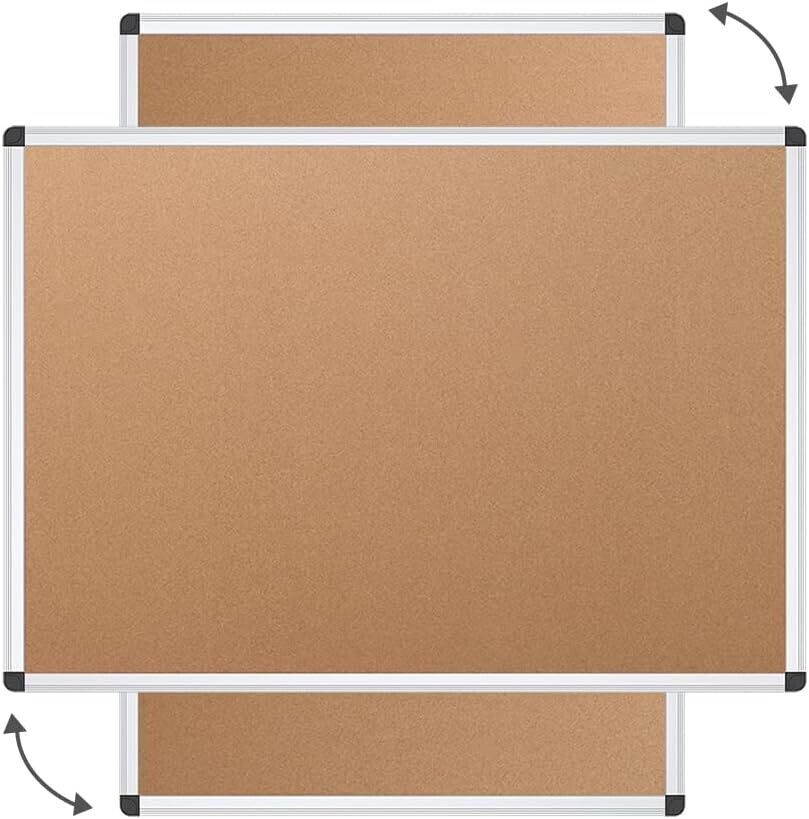 60x45cm Cork Notice Board with Silver Aluminium Frame, Wall Mounted Pin Board