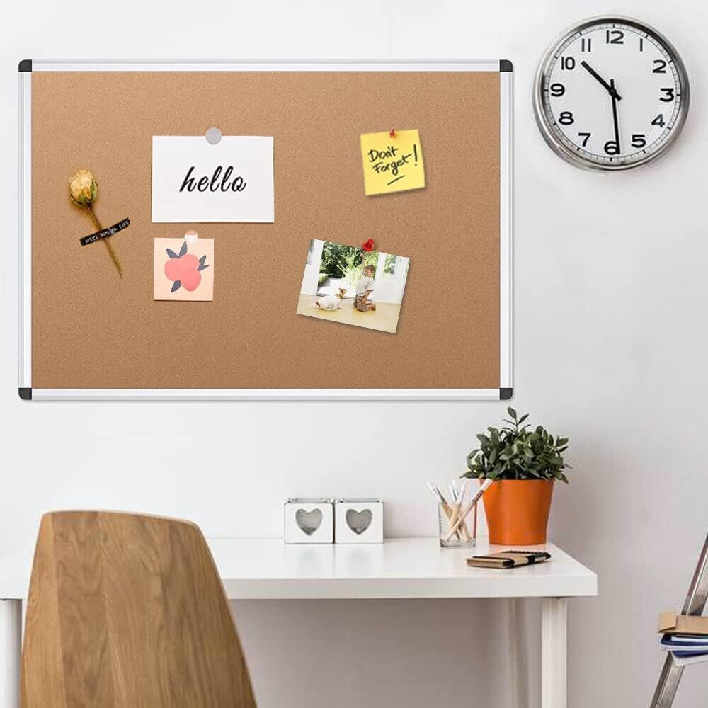 60x45cm Cork Notice Board with Silver Aluminium Frame, Wall Mounted Pin Board