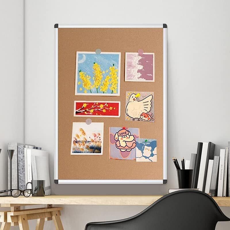 60x45cm Cork Notice Board with Silver Aluminium Frame, Wall Mounted Pin Board