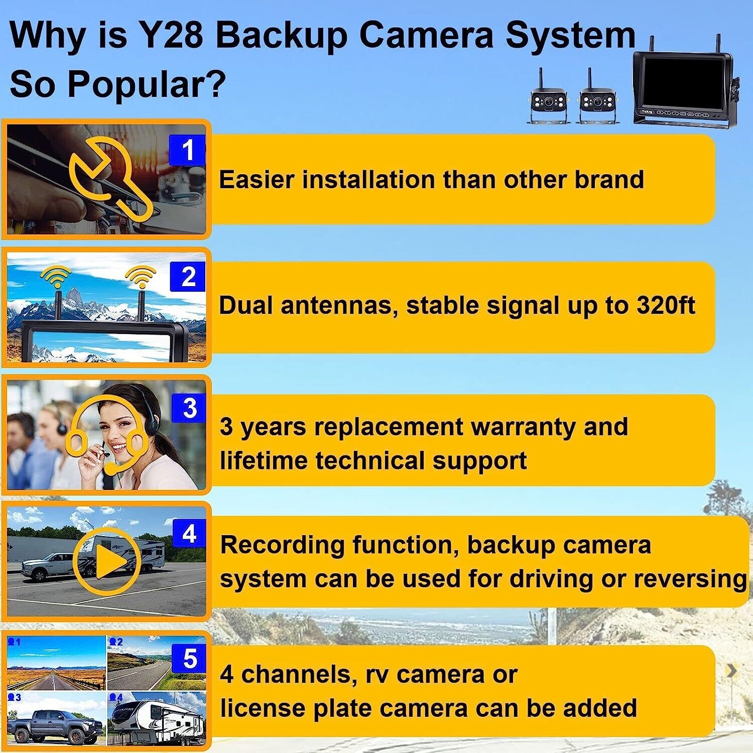 Wireless Reversing Camera Kit for Vans, HD 2 Rear View Cameras System, 7-inch DVR Waterproof Night Vision Car Reverse Camera for Caravan Motorhome Campervan