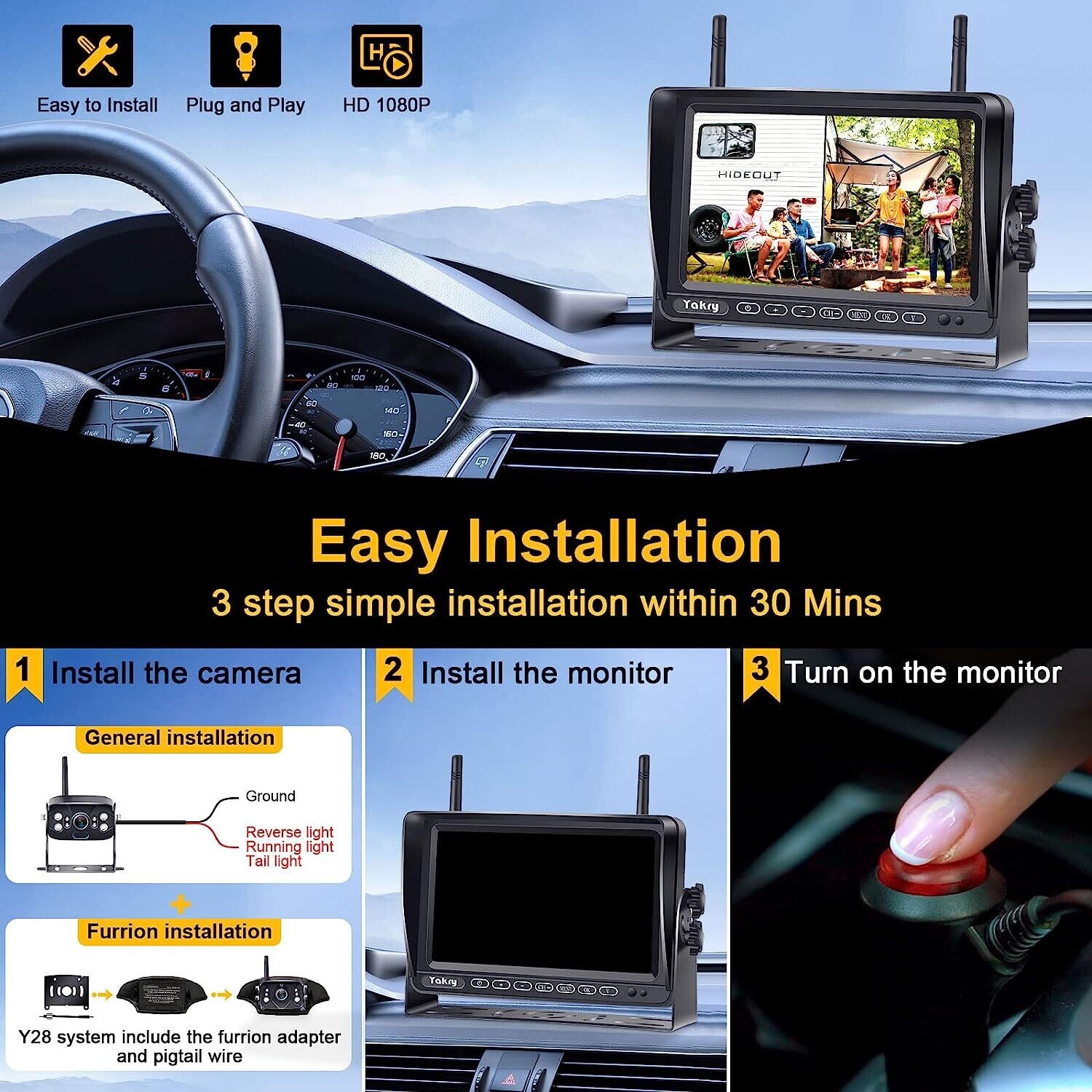 Wireless Reversing Camera Kit for Vans, HD 2 Rear View Cameras System, 7-inch DVR Waterproof Night Vision Car Reverse Camera for Caravan Motorhome Campervan