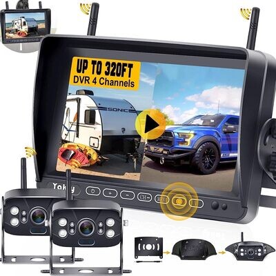 Wireless Reversing Camera Kit for Vans, HD 2 Rear View Cameras System, 7-inch DVR Waterproof Night Vision Car Reverse Camera for Caravan Motorhome Campervan