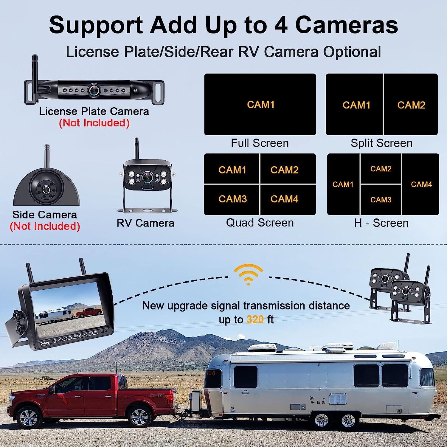 Wireless Reversing Camera Kit for Vans, HD 2 Rear View Cameras System, 7-inch DVR Waterproof Night Vision Car Reverse Camera for Caravan Motorhome Campervan