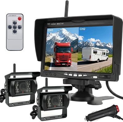 Wireless Reversing Camera Kit for Vans, HD 2 Rear View Cameras System, 7-inch DVR Waterproof Night Vision Car Reverse Camera