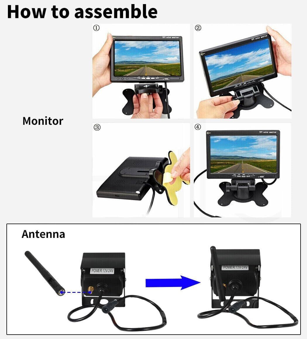 Wireless Reversing Camera Kit for Vans, HD 2 Rear View Cameras System, 7-inch DVR Waterproof Night Vision Car Reverse Camera