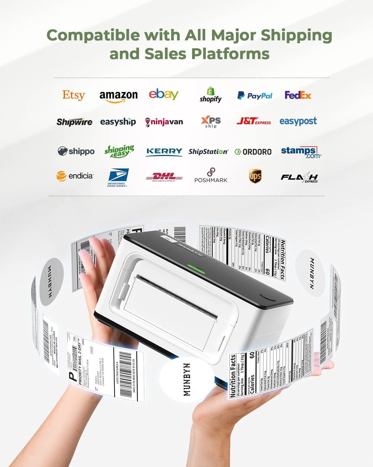 Bluetooth Thermal Label Printer – 4×6 Shipping Label Printer with USB