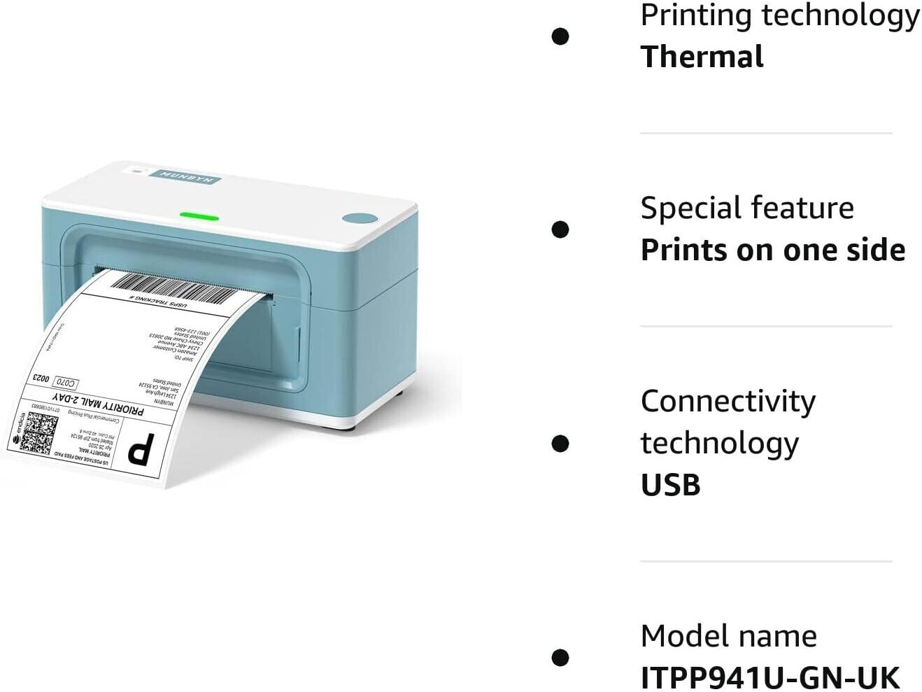 Bluetooth Thermal Label Printer – 4×6 Shipping Label Printer with USB