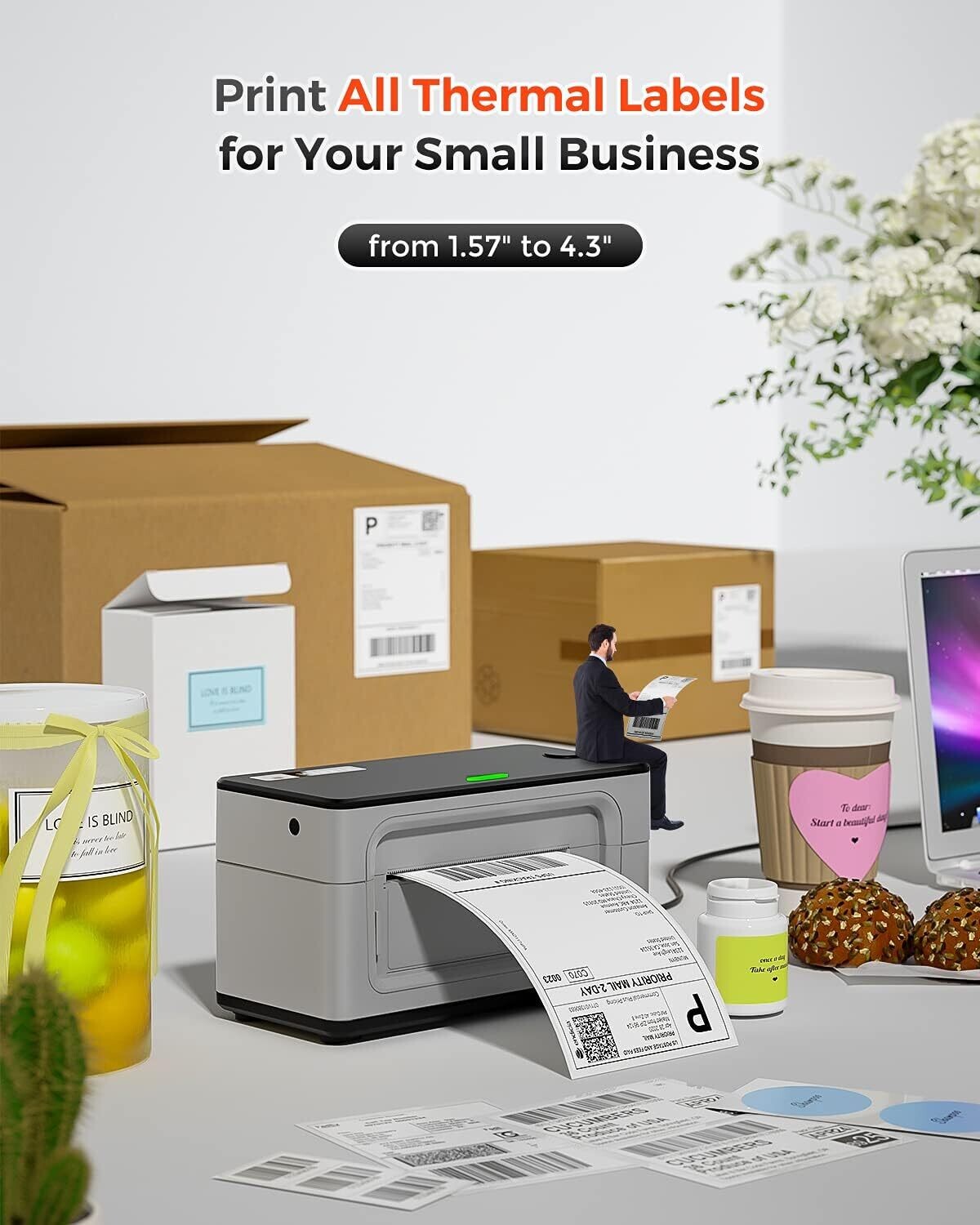 Bluetooth Thermal Label Printer – 4×6 Shipping Label Printer with USB