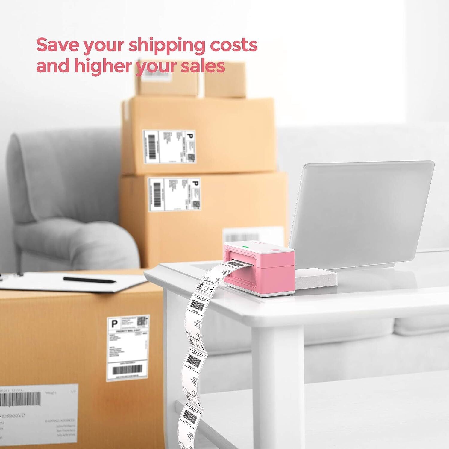 Bluetooth Thermal Label Printer – 4×6 Shipping Label Printer with USB
