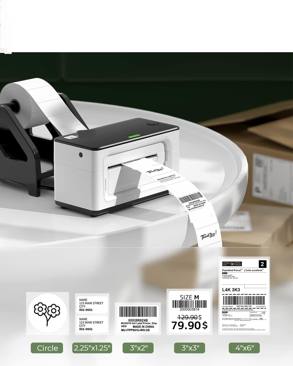 Bluetooth Thermal Label Printer – 4×6 Shipping Label Printer with USB