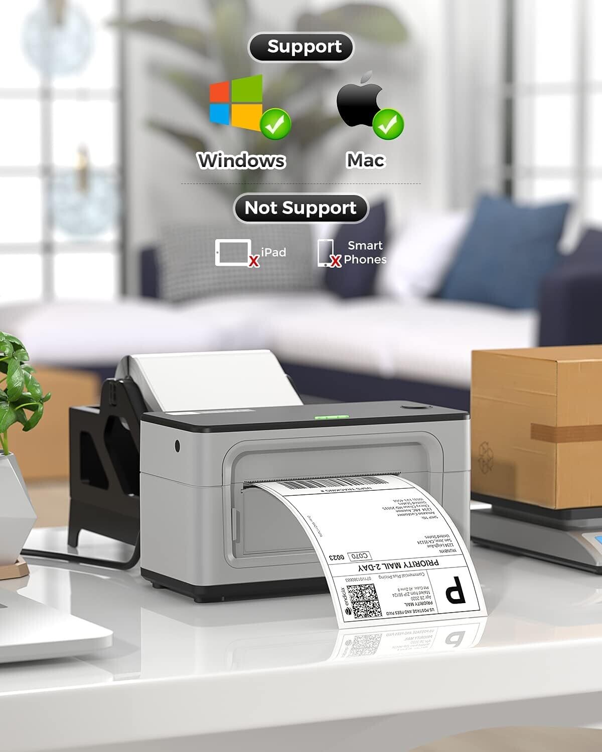 Bluetooth Thermal Label Printer – 4×6 Shipping Label Printer with USB