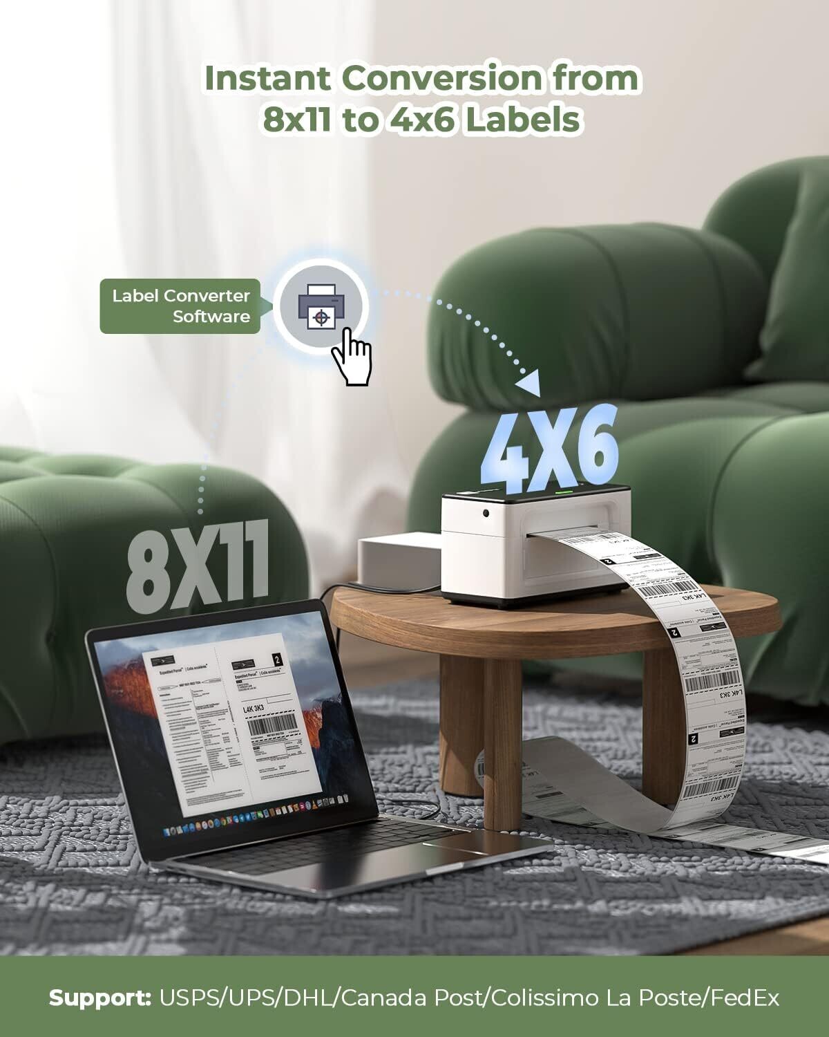 Bluetooth Thermal Label Printer – 4×6 Shipping Label Printer with USB
