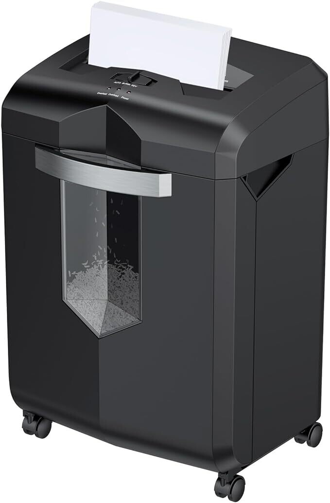60-Minute Heavy-Duty Shredder Machine for Office Use - Shreds Credit Cards, Staples, and Clips with Pullout Basket and 4 Casters for Easy Mobility, Sheets Cross Cut: 16 Sheets Cross Cut