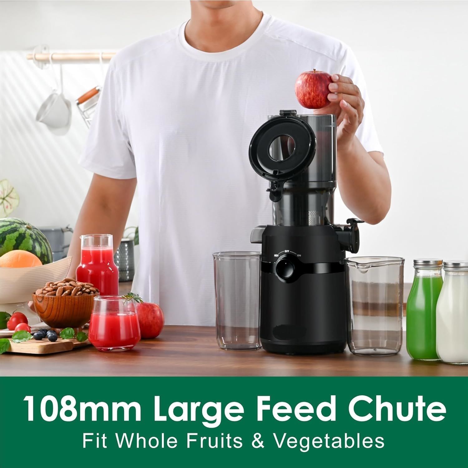 Cold Press Juicer 200W 1L Self Feeding Masticating Juice Extractor
