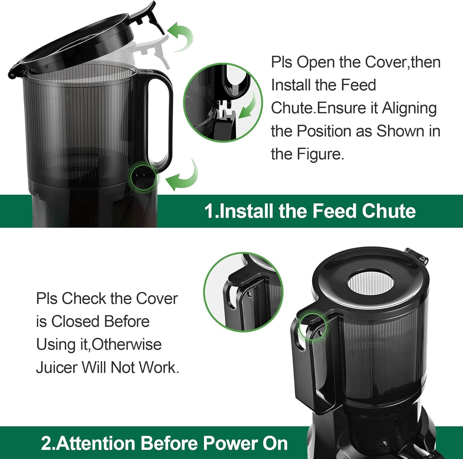 Cold Press Juicer 200W 1L Self Feeding Masticating Juice Extractor