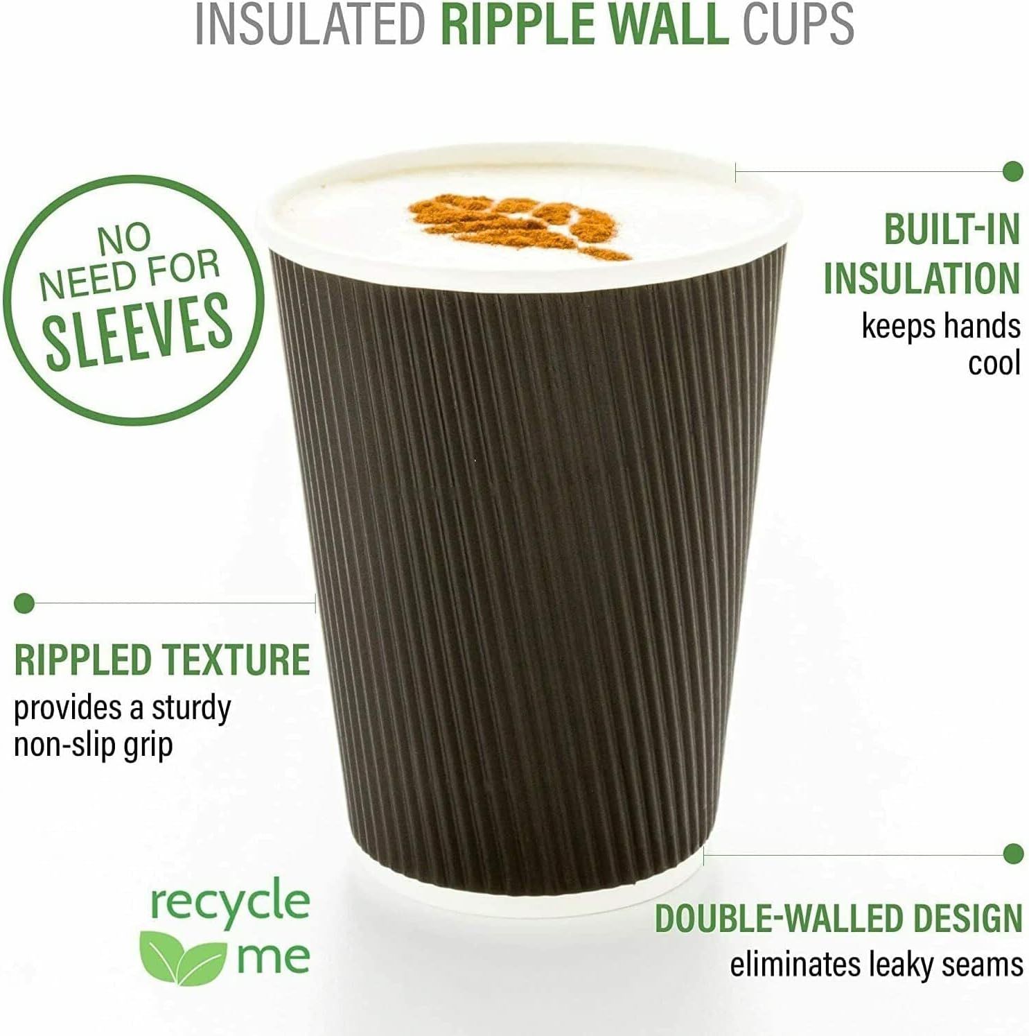 Black Triple Wall Coffee Cups 360ml with Lids Disposable Takeaway Cups 100 Pack