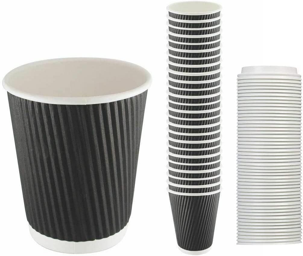 Black Triple Wall Coffee Cups 360ml with Lids Disposable Takeaway Cups 100 Pack, Quantity: 100 Packs