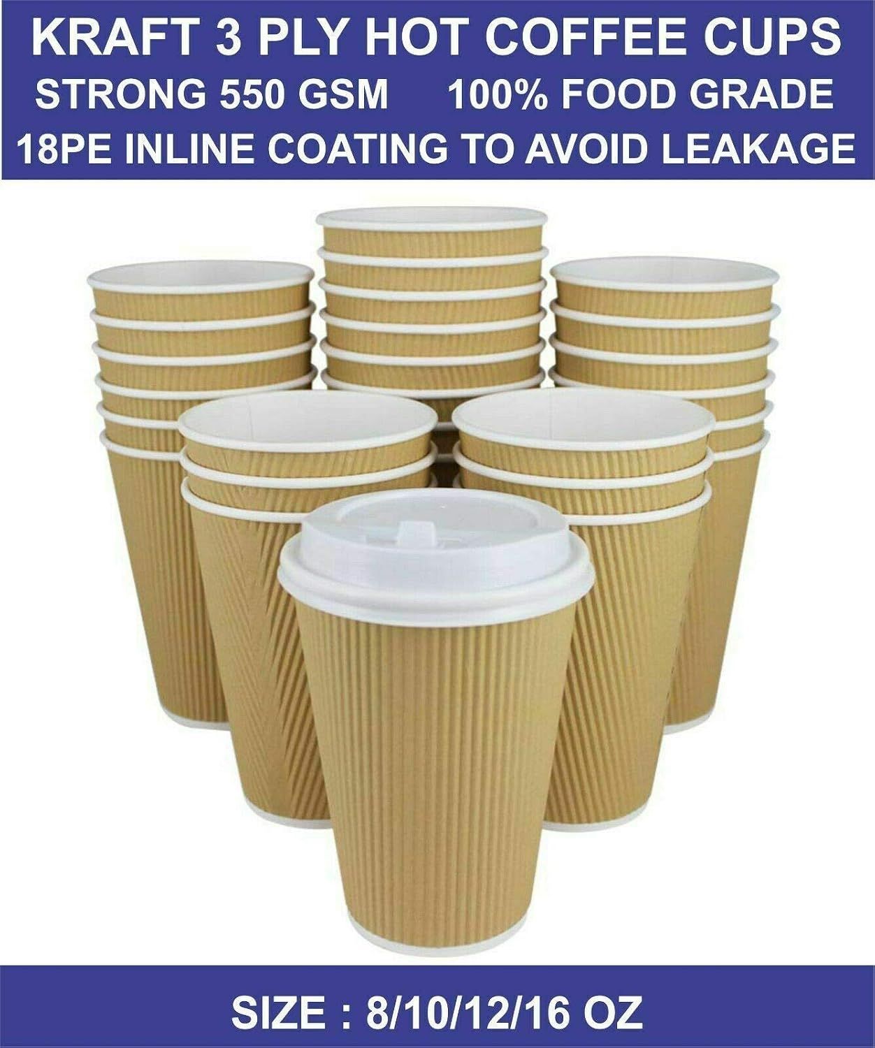 Brown Ripple Wall Disposable Paper Cups 340ml – 100 Pack