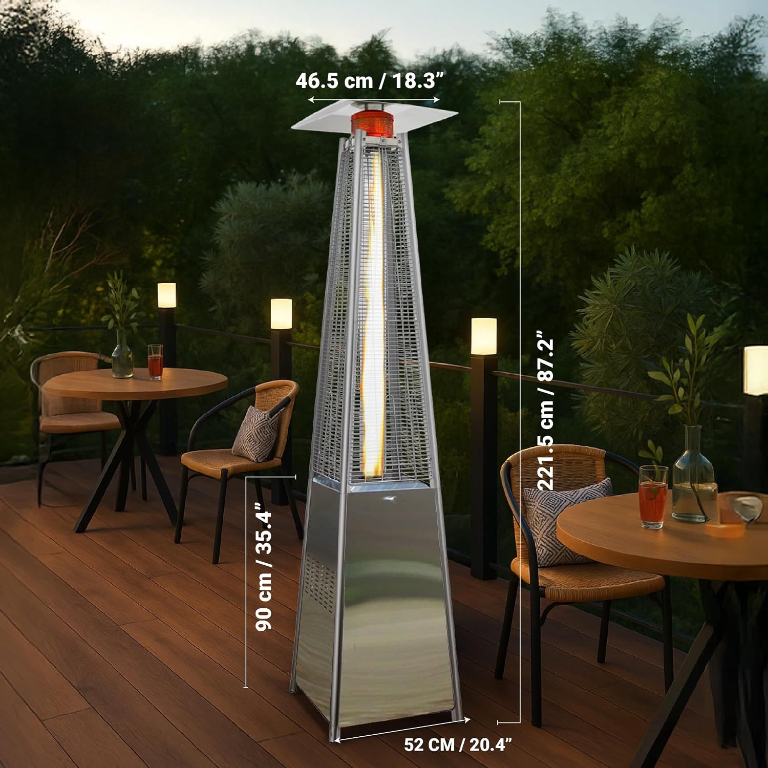 Pyramid 13kW Patio Gas Heater with Bluetooth Speaker – Stainless Steel