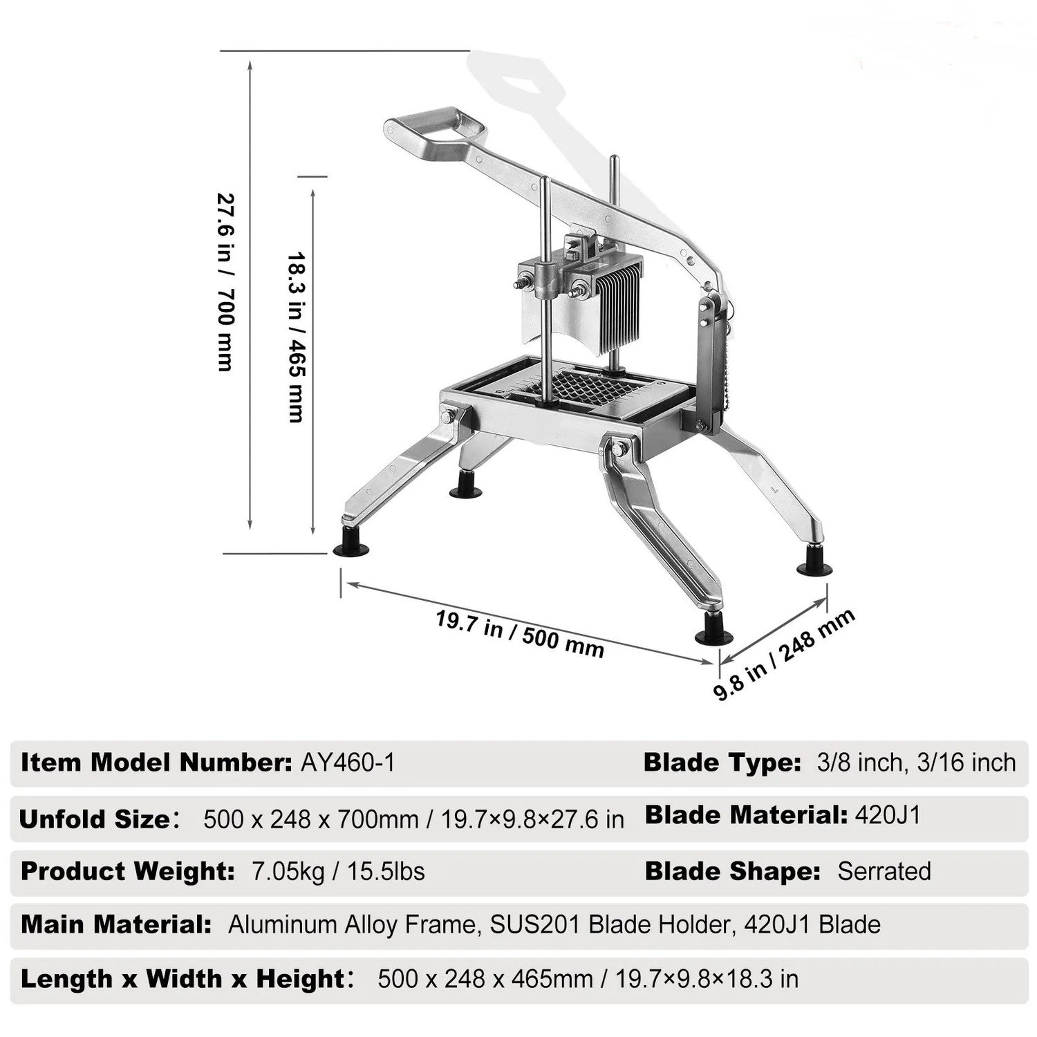 Commercial Manual Vegetable Slicer 3/8 &amp; 3/16 Inch Stainless Steel Tomato Cutter
