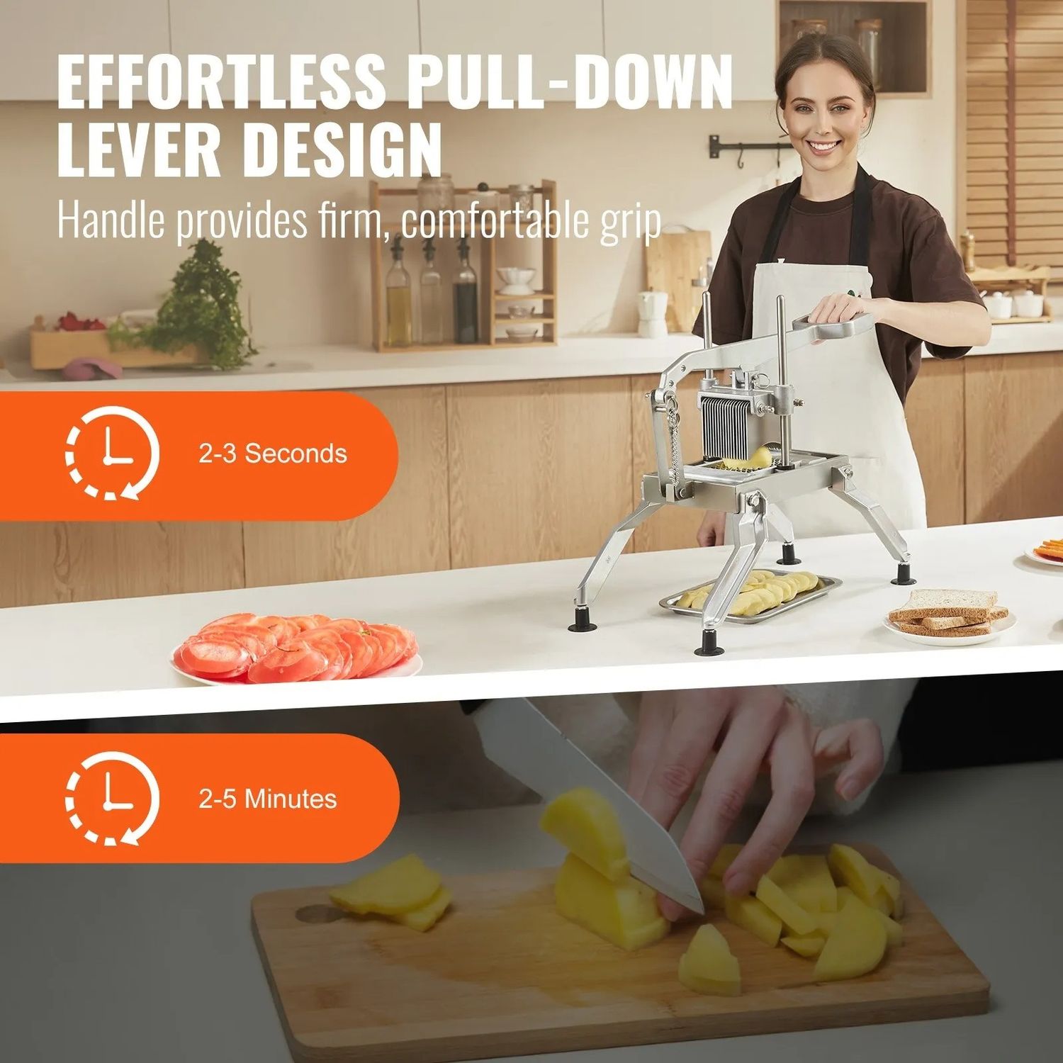 Commercial Manual Vegetable Slicer 3/8 &amp; 3/16 Inch Stainless Steel Tomato Cutter