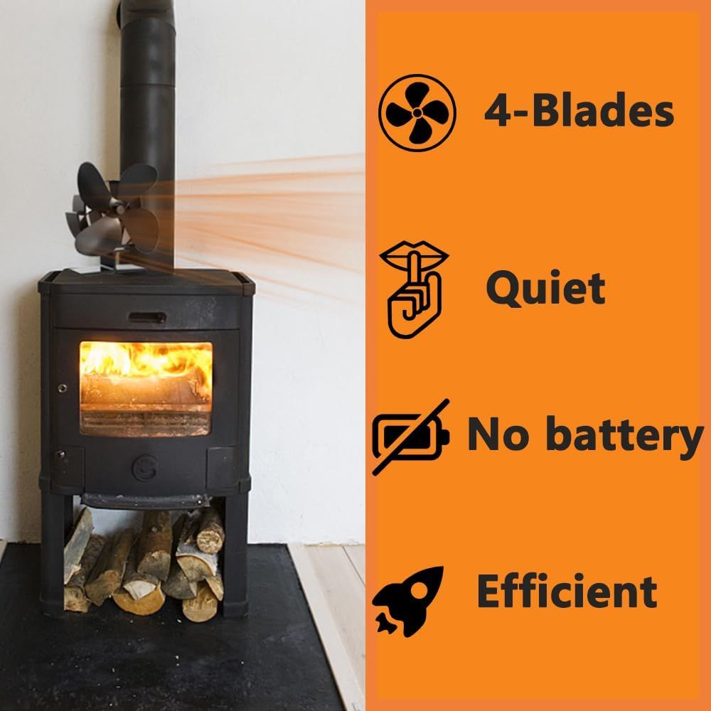 Wood Stove Fan 4 Blade Silent Fireplace Fan