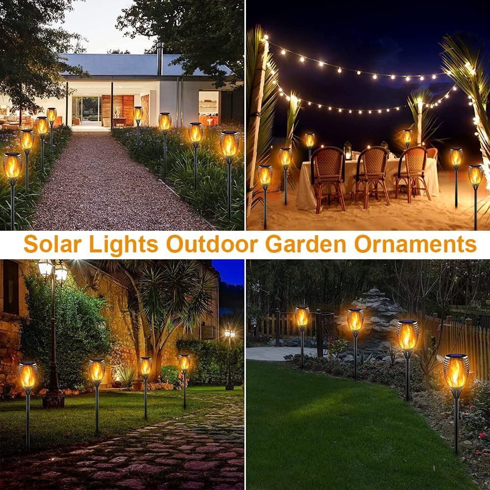 Solar Lights 4 Pack LED Flame Torch Garden