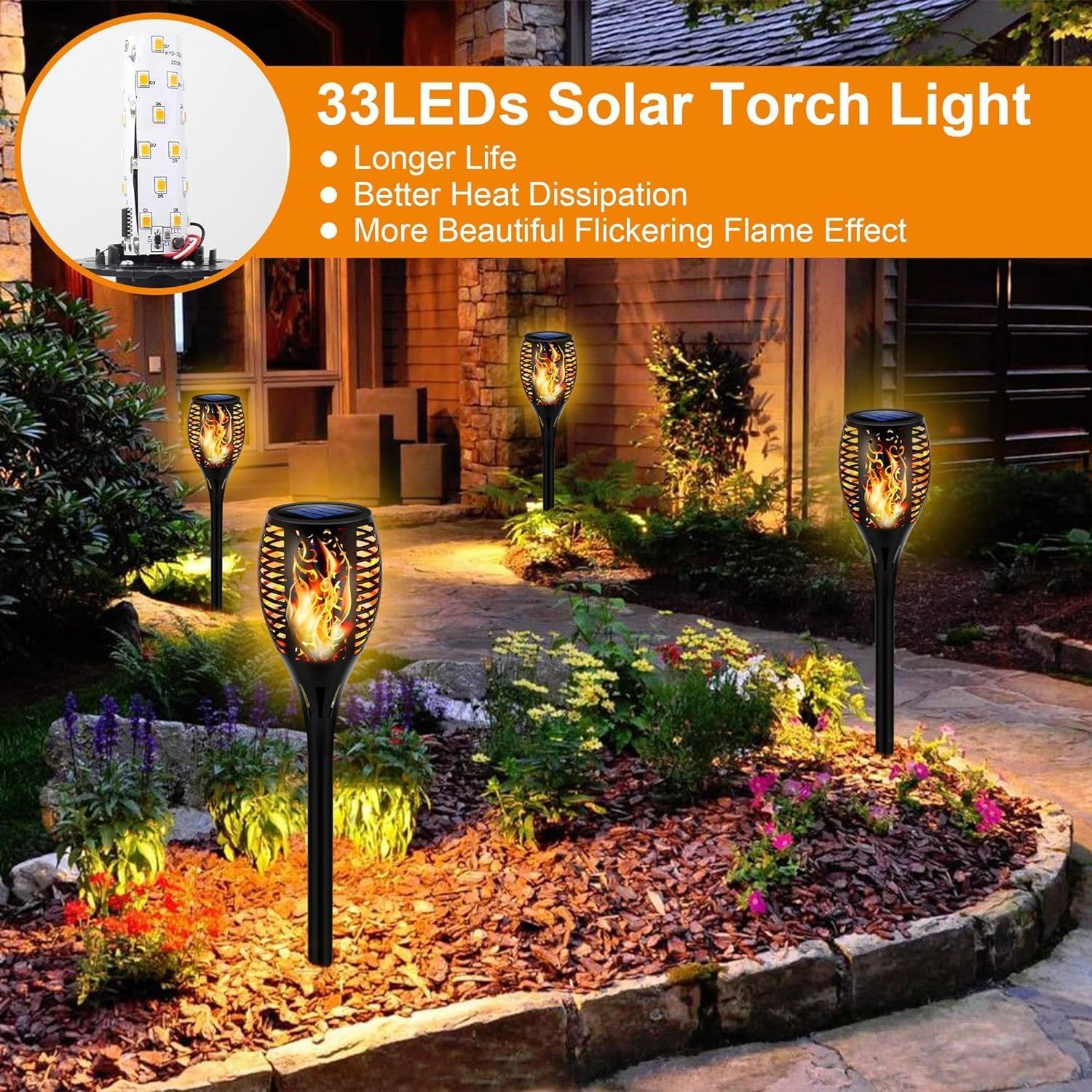Solar Lights 4 Pack LED Flame Torch Garden