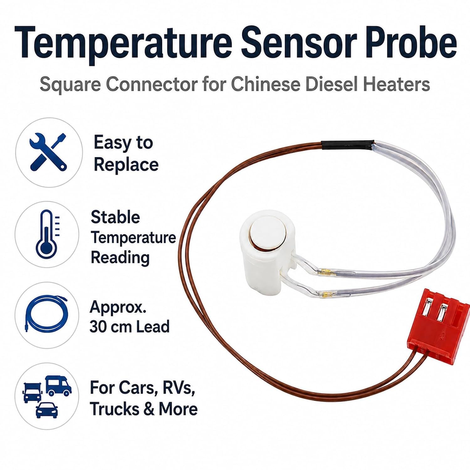 12V 24V Diesel Heater Temperature Sensor 30cm Square Connector