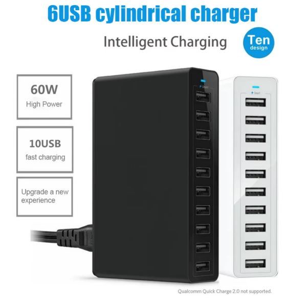 60W Multi USB Charging Station 10 Ports + 40W 5-Port Fast Charger Dock, Quick Charge USB Hub with Cable for iPhone, iPad, Samsung Galaxy, Kindle, Tablets, Smartphones &amp; Devices