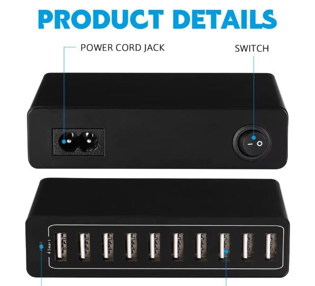 60W Multi USB Charging Station 10 Ports + 40W 5-Port Fast Charger Dock, Quick Charge USB Hub with Cable for iPhone, iPad, Samsung Galaxy, Kindle, Tablets, Smartphones &amp; Devices