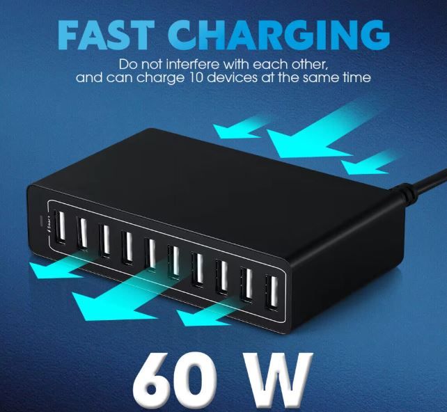 60W Multi USB Charging Station 10 Ports + 40W 5-Port Fast Charger Dock, Quick Charge USB Hub with Cable for iPhone, iPad, Samsung Galaxy, Kindle, Tablets, Smartphones &amp; Devices