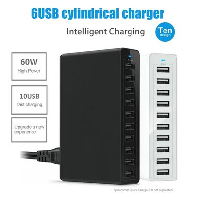 USB Charging Station 60W 10 Port Fast Charger Dock with 5 Port 40W Hub