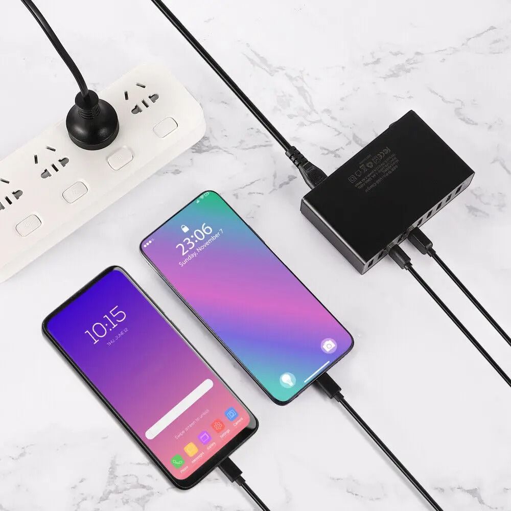 USB Charging Station 60W 10 Port Fast Charger Dock with 5 Port 40W Hub
