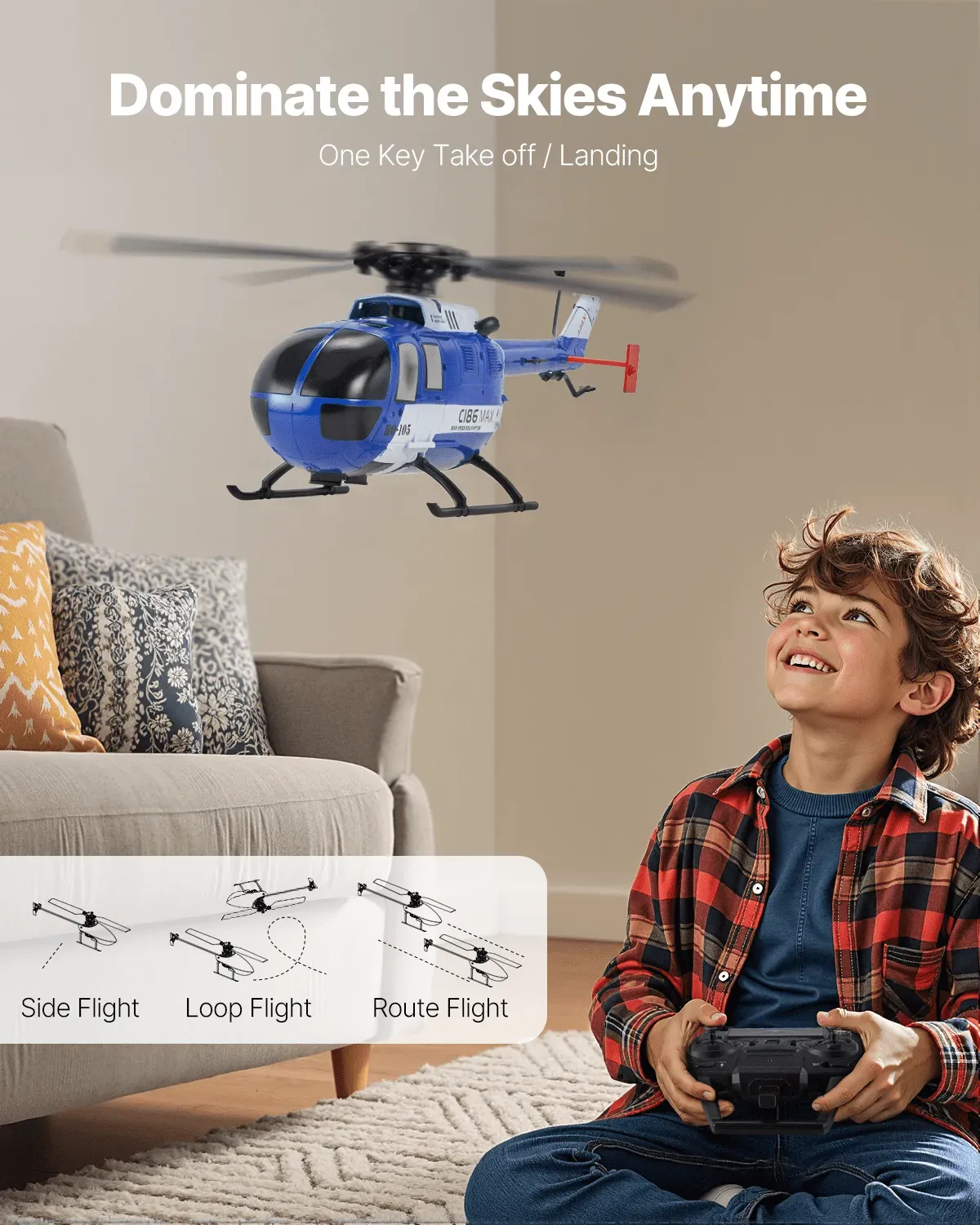 Beginner RC Helicopter — 2.4GHz 4-Propeller Remote Control Aircraft, 6-Axis Gyro Stabilization, One-Key Takeoff/Landing, LED Light, Perfect Gift Toy for Children Ages 8 and Up