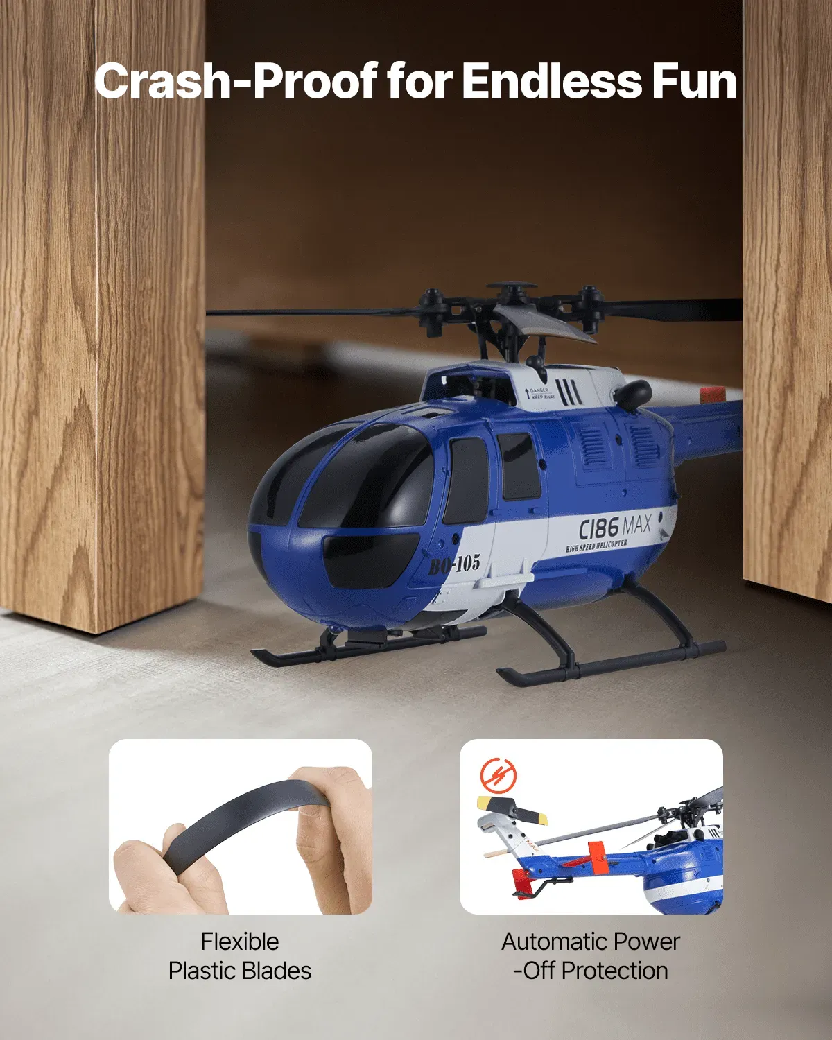 Beginner RC Helicopter — 2.4GHz 4-Propeller Remote Control Aircraft, 6-Axis Gyro Stabilization, One-Key Takeoff/Landing, LED Light, Perfect Gift Toy for Children Ages 8 and Up