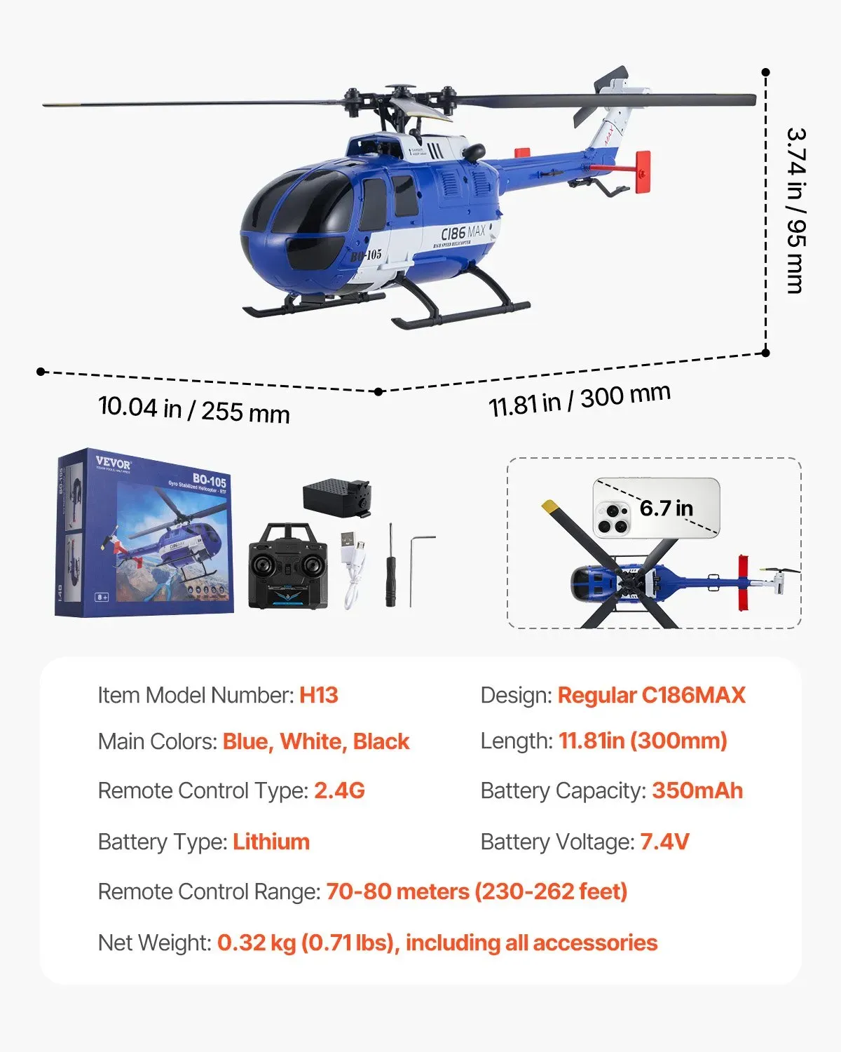 Beginner RC Helicopter — 2.4GHz 4-Propeller Remote Control Aircraft, 6-Axis Gyro Stabilization, One-Key Takeoff/Landing, LED Light, Perfect Gift Toy for Children Ages 8 and Up