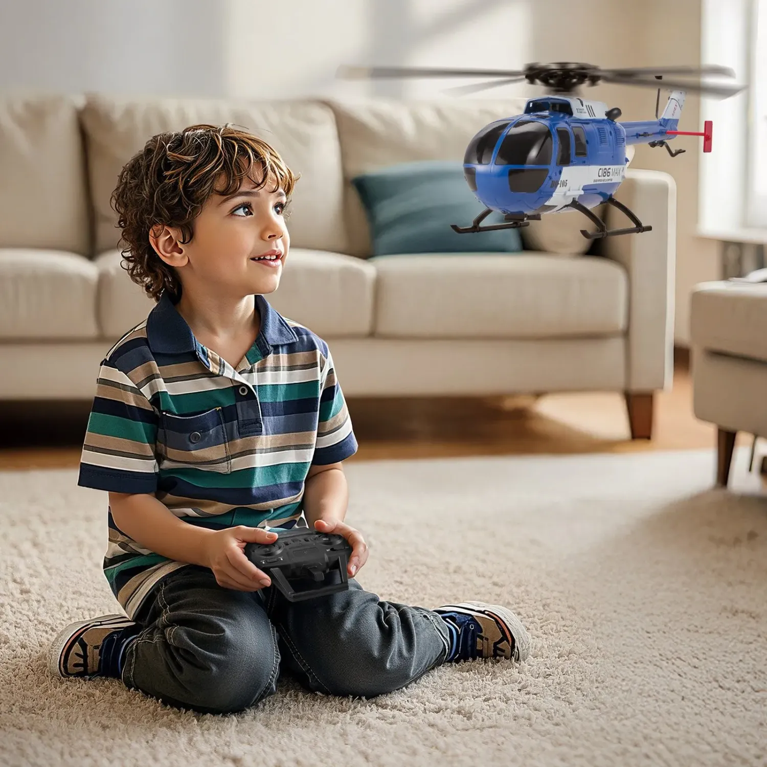 Beginner RC Helicopter — 2.4GHz 4-Propeller Remote Control Aircraft, 6-Axis Gyro Stabilization, One-Key Takeoff/Landing, LED Light, Perfect Gift Toy for Children Ages 8 and Up
