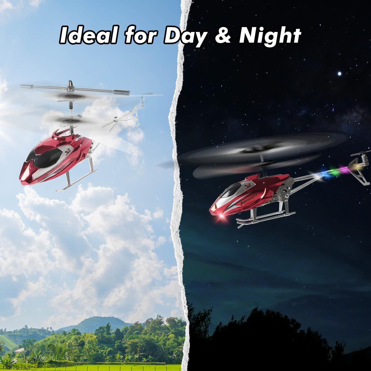 RC Helicopter with Remote Control, 2.4GHz LED Light, One-Button Take-Off for Kids 12+