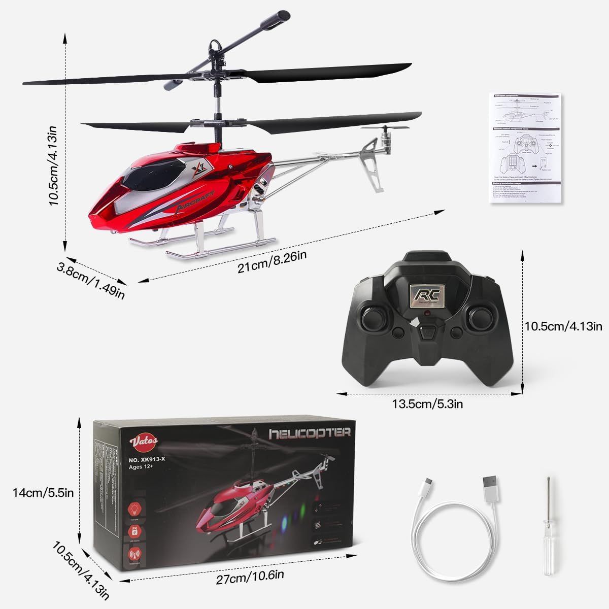 RC Helicopter with Remote Control, 2.4GHz LED Light, One-Button Take-Off for Kids 12+