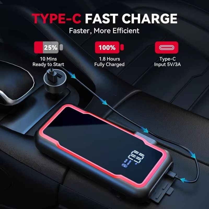 3000A 20000mAh Car Jump Starter with Dual USB Output and LCD Display High-Power 12V Battery Booster for 8.0L Petrol and 6.0L Diesel Engines – Portable Emergency Start Power Bank with Smart Protection